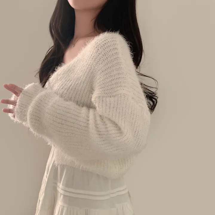 [🥀색감/부드러움 1등!]흐르는 여리핏, 솔잎 앙고라 브이넥 크롭 가디건 상세 이미지 22