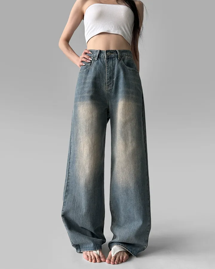 [3기장/~3XL] 스모크 워싱 와이드 정핏 일자 캐쥬얼 데일리 데님 팬츠 바지 상세 이미지 71