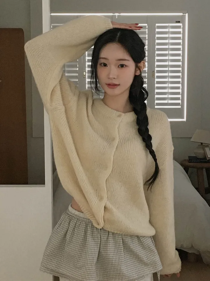 [울함유] 러버블 루즈핏 라운드넥 긴팔 가디건 4colors 상세 이미지 4
