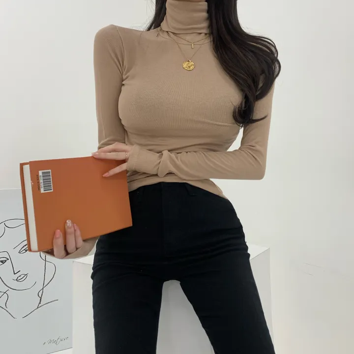 *후기보장*[고퀄필수템/핏보장] 피치기모! 쫀쫀보들 스판슬림 잔골지 목폴라 목티 기모티 상세 이미지 6
