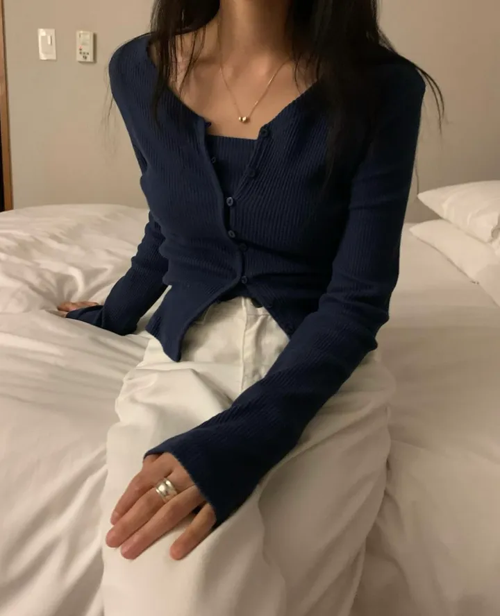 [재진행/봄코디/가을/여성/봄/가을코디/브이/나시가디건세트/set/투피스/여리핏/말라핏] 슬림핏 골지 슬리브리스 가디건 세트 (4col) 상세 이미지 17