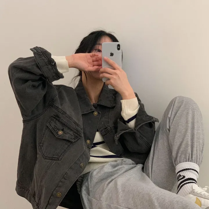 [빈티지/오버핏] 허쉬 봄,가을 루즈핏 흑청 면자켓;2col 상세 이미지 9