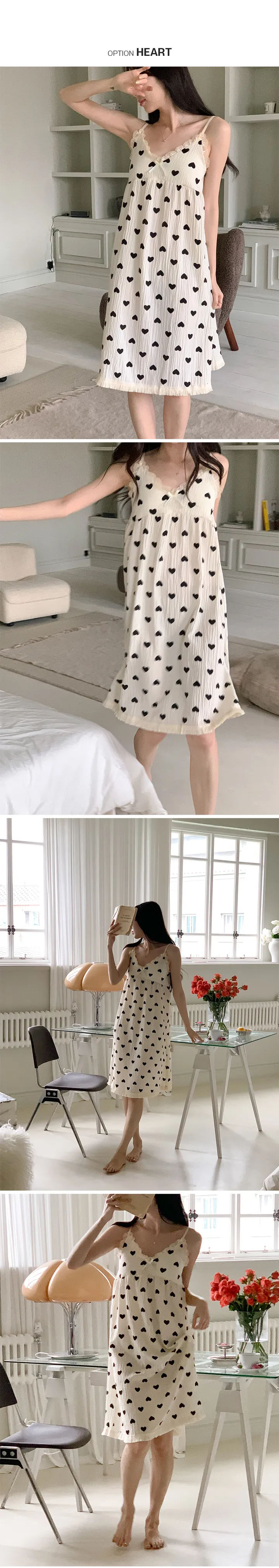 [내장패드/요루면] 피드 레이스 나시 원피스 파자마 여성 홈웨어 민소매 여름 잠옷 홈드레스 리본 프릴 캡내장 캡나시 나비 밑단 수술 no.2027 상세 이미지 6