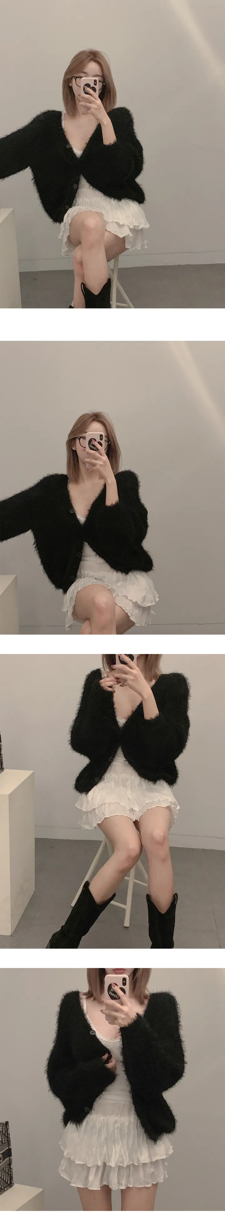 [8컬러/여리루즈핏💕] 솔잎 앙고라 브이넥 니트 퍼 가디건 상세 이미지 20