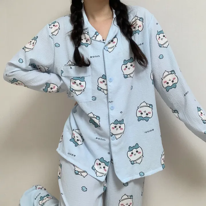 [🔥당일출고🔥/3컬러!] 먼작귀 치이카와 하치와레 우사기 생일선물 지지미 긴팔 긴바지 잠옷 파자마 홈웨어 세트 상세 이미지 13