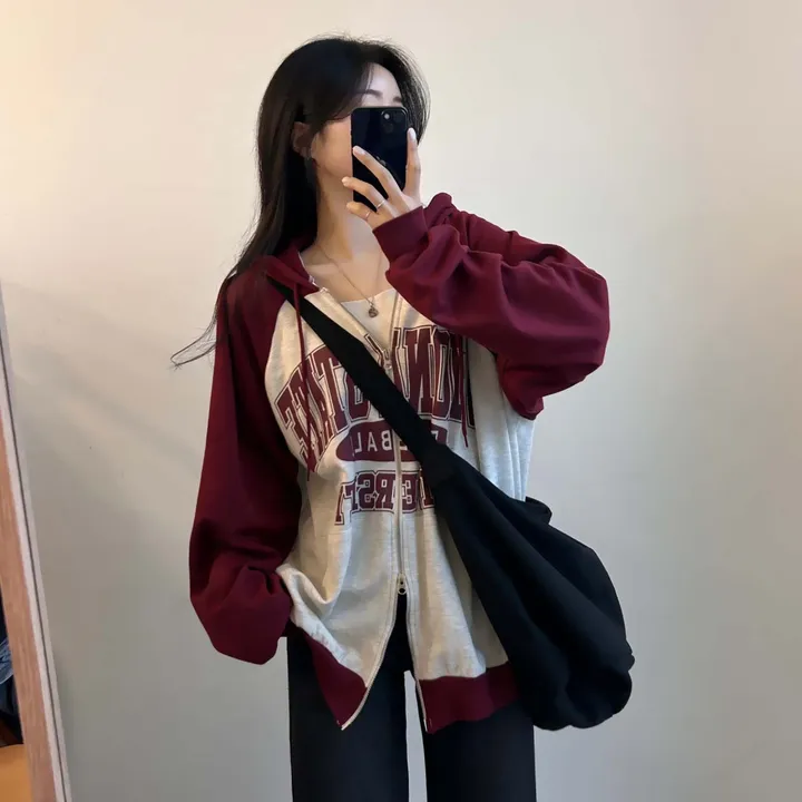 오늘출발🤎 [오버핏/투웨이~] 스테이트,오버핏 레터링 투웨이 배색 후드 집업 [4color] 상세 이미지 18
