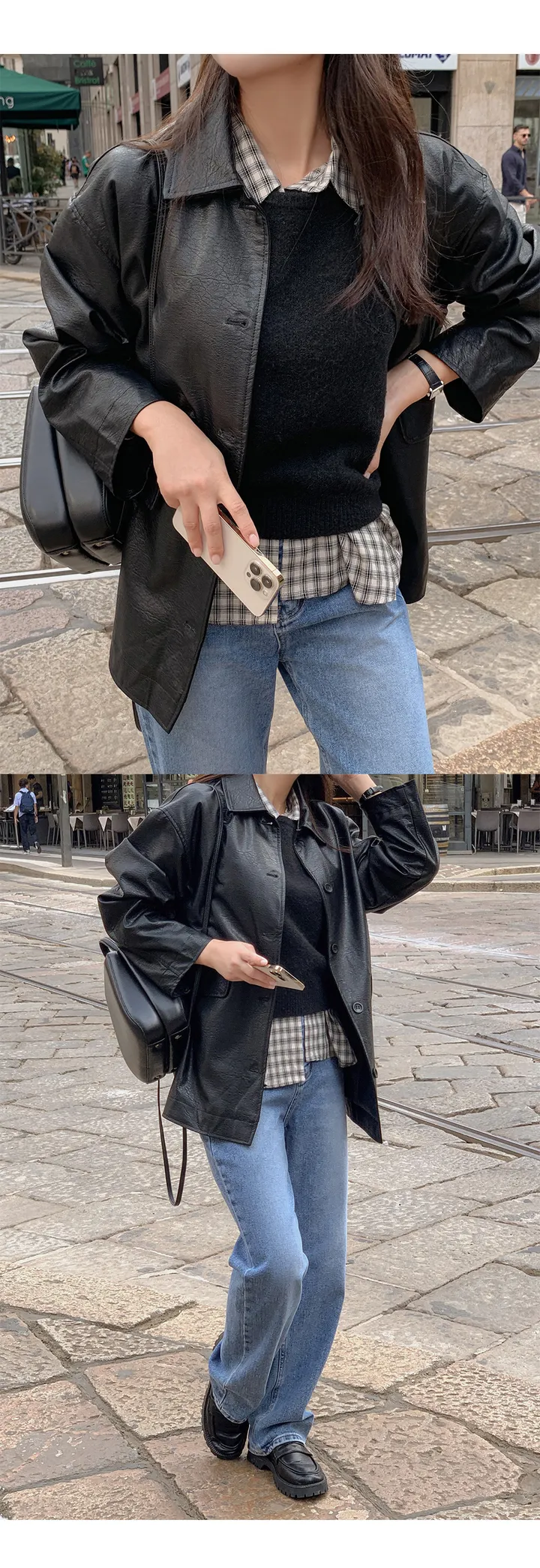 [자체제작/오늘출발/1만장돌파!]#봄🌷 바텐 오버핏 하프 레더 자켓 (데일리룩/개강룩/봄아우터/봄자켓/레더자켓/가죽자켓/루즈핏) 상세 이미지 123