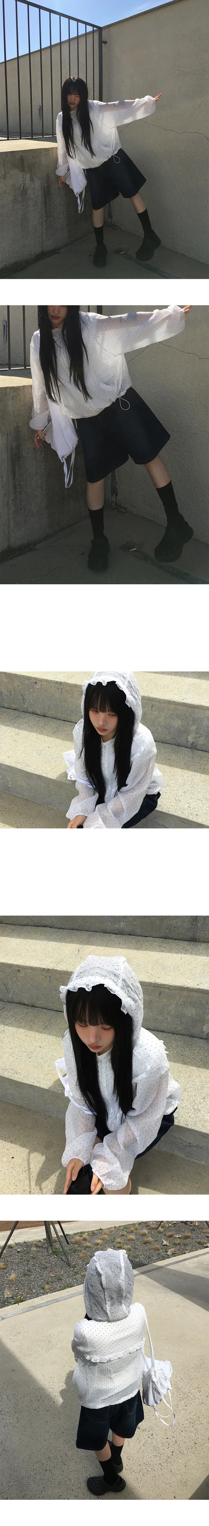 [저퀄리티 유사품 주의/ 여름 바람막이🤍] 렛츠 프릴 후드 도트 바람막이 자켓 (2color) 상세 이미지 9