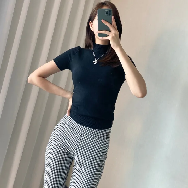 여름 몸매보정 체크 밴딩 스판 슬림 일자 슬랙스 팬츠 상세 이미지 12