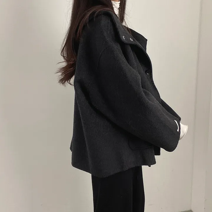 (껴입어도 넉넉한 사이즈) 오버핏 울 핸드메이드 후드 하프코트 상세 이미지 27