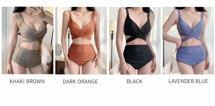 커버업후기증명!첫비키니추천! E컵착용가능 M-XL 글래머 셔링 백리본 X스트랩비키니 하이웨스트비키니 빅사이즈수영복 커버업수영복 상세 이미지 3