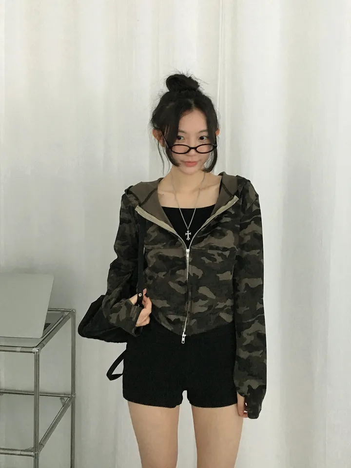[S~L*사이즈선택*/힙무드🖤말라핏! *투웨이집업,핸드워머* 카모 밀리터리 슬림핏 후드집업] 엠지카모슬림핏후드집업 상세 이미지 5