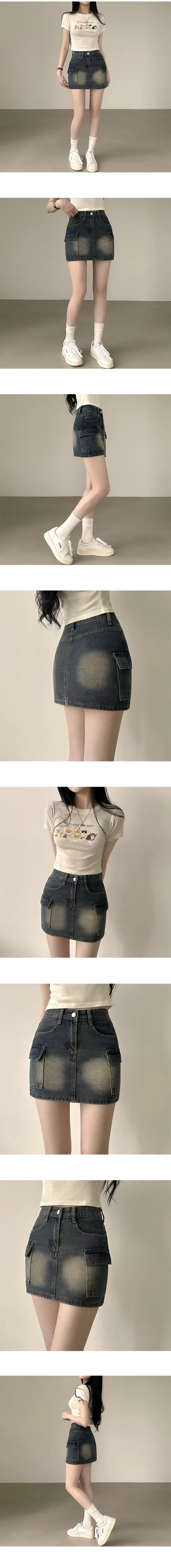 [워싱포인트!/핏예쁨] 트렌디무드, 하이웨스트 샌드 워싱 카고 포켓 데님 미니스커트 (3color) 상세 이미지 2