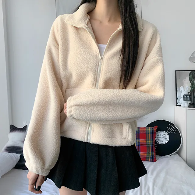 [가성비최고/3col] 앤디 루즈핏 양털 후리스 크롭 집업 / 플리스집업 / 최저가보장 / 크롭후리스 / 양털집업 / 하이넥집업 / 가격실화 / 도톰폭닥 / 뽀글이 / 방한템 상세 이미지 5