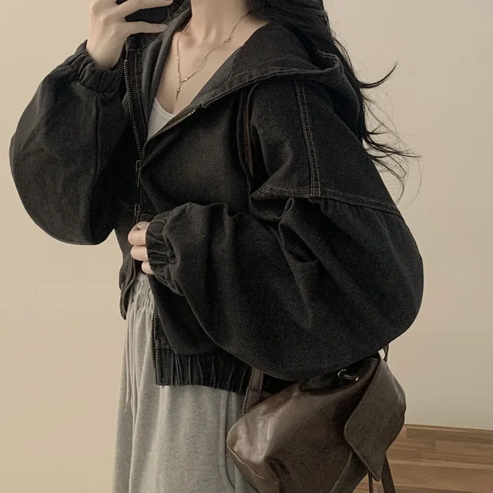 [왕박시/아방핏✨] 데님 빅후드 투웨이 청자켓 후드집업 숏점퍼 연청 흑청 개강룩 캠퍼스룩 빅사이즈 상세 이미지 20
