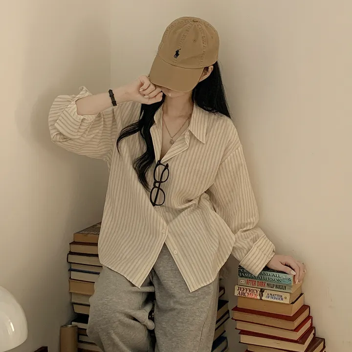 [여름셔츠✨/오버핏!] 버터링 스트라이프 바스락 코튼 레이어드 셔츠 넉넉함보장 빅사이즈 상세 이미지 13
