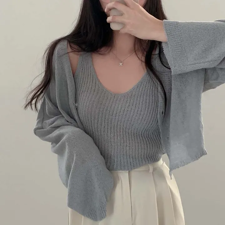 [✨SET가격/3천장 돌파!✨]피부에 달라붙지 않는, 부클 가디건+나시 투피스 세트 상세 이미지 49