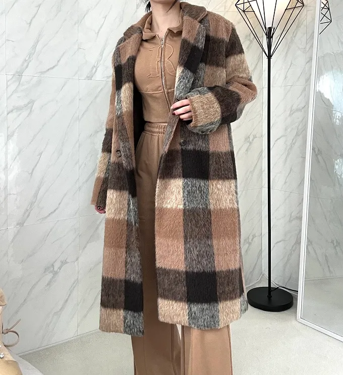 [고퀄리티/주문폭주🤎] 머플러세트 앙고라 퍼 체크 롱코트 드뮤어룩 데일리룩 꾸안꾸 퍼코트 상세 이미지 14
