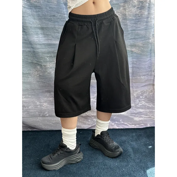 [UNISEX/기획특가/소장추천!/3size!]사이드 폴드 핀턱 포인트 루즈 와이드 벌룬 버뮤다 하프 트레이닝 팬츠(2color) 상세 이미지 4