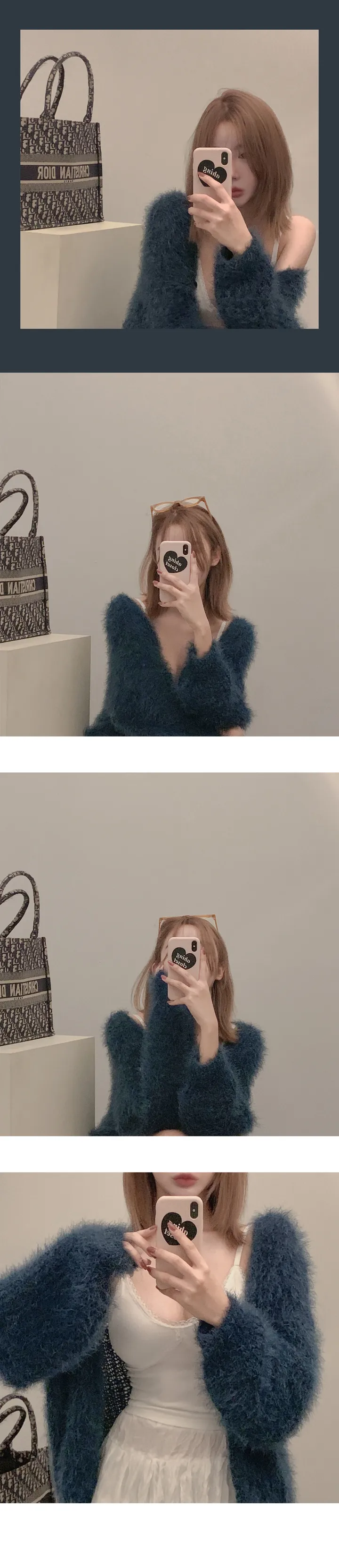 [8컬러/여리루즈핏💕] 솔잎 앙고라 브이넥 니트 퍼 가디건 상세 이미지 9