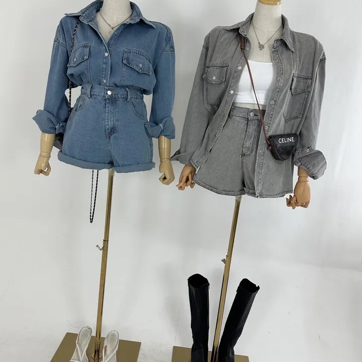 [하이틴/캐주얼/데일리/청청코디/세트가격💕] 루즈핏 포켓 워싱 데님 또또 셔츠 남방 자켓 + 하이 뒷밴딩 데님 숏반바지 팬츠 SET (2COLOR) 상세 이미지 10
