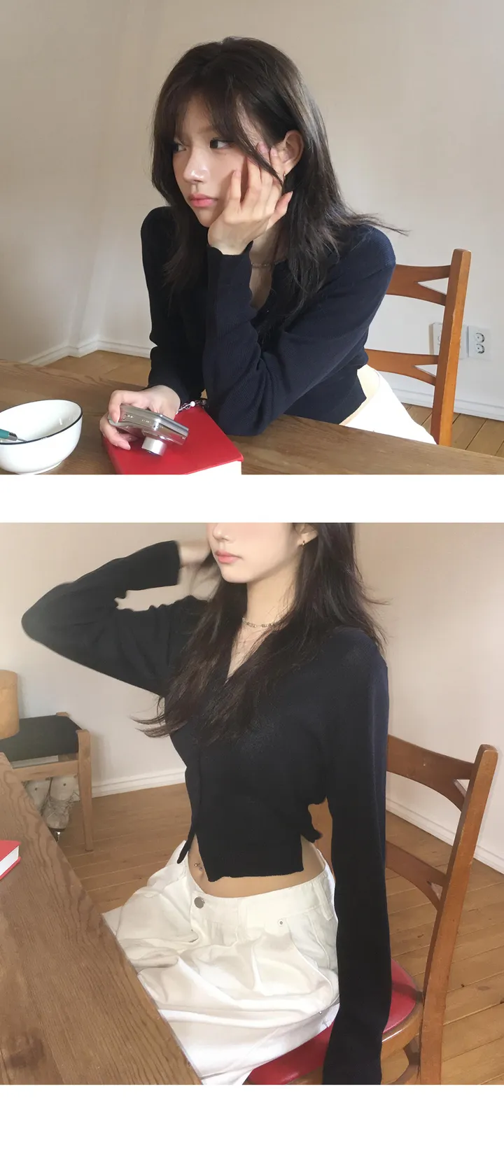 [잘록 허리 핏조절🖤] 리본 스트랩 라운드넥 가디건 - 4color 상세 이미지 7
