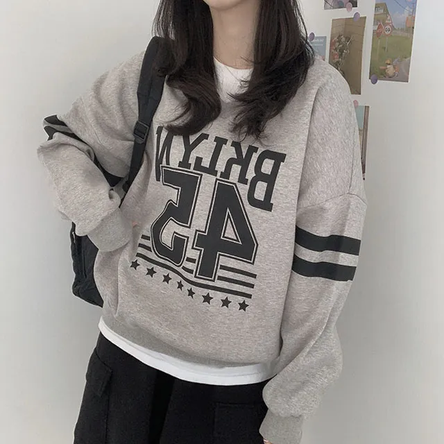 [핏이쁜/3컬러] 기모 브이넥 브루클린45 오버핏 맨투맨 상세 이미지 5