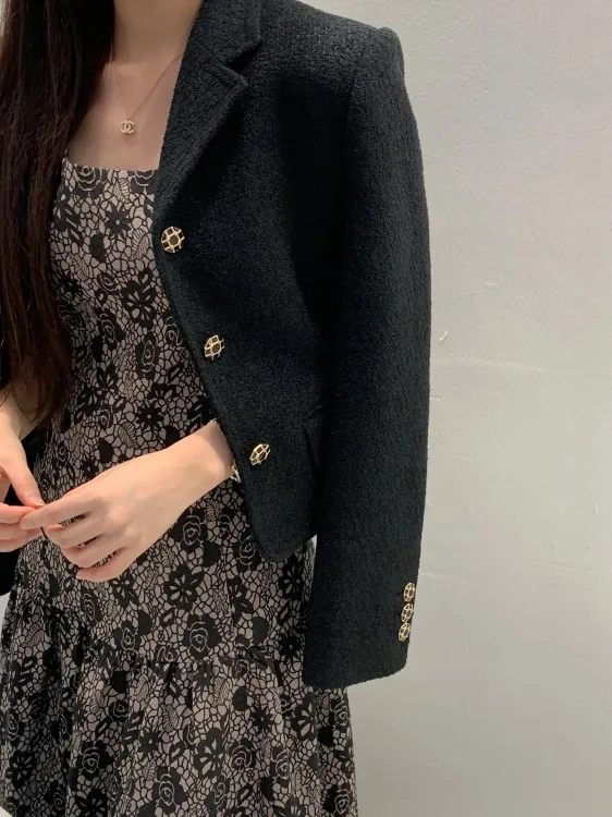 [24f/w버전]✨뉴샤르망 부클울 자켓 백화점동일 S라인 트위드 카라 금장버튼 반 코트 4color 상세 이미지 20