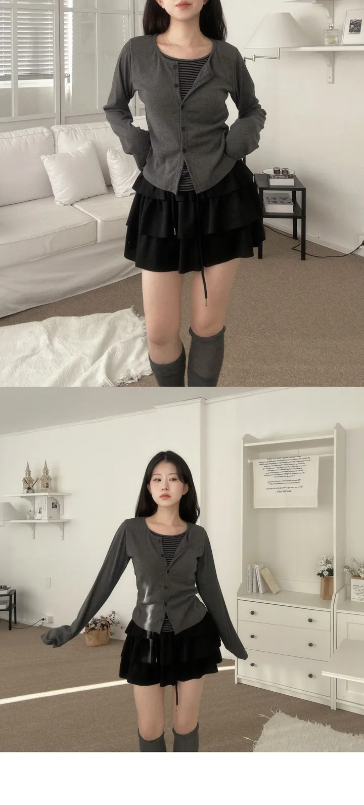 [극찬세례/일체형💫] 모노 티셔츠 2color 단가라 레이어드티 상세 이미지 9