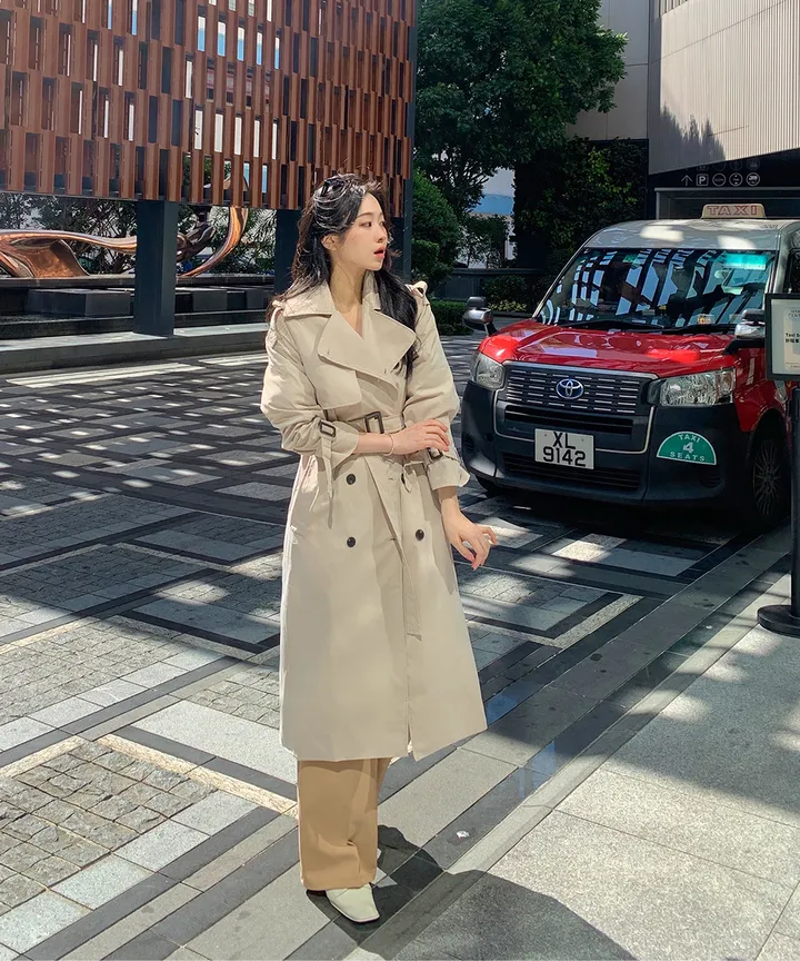 [여리핏🤎진짜강추ㅠ] 어깨부각zero!! 인생 트렌치 더블 롱 카라 벨트 롱 트렌치 코트 스트랩 비조 견장 바바리 코트 간절기 봄 아우터 4COL 상세 이미지 15