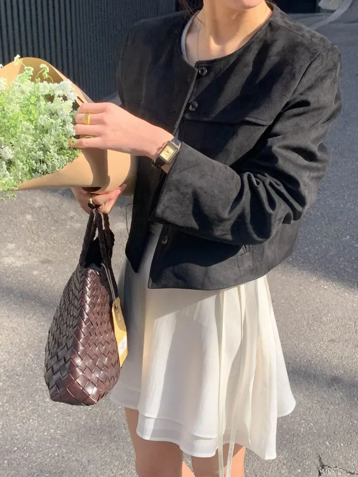 [봄신상🧡] 아잉 에이스 스웨이드 자켓 크롭 숏 라운드 포켓 하객룩 개강룩 출근룩 봄자켓 크롭자켓 상세 이미지 40