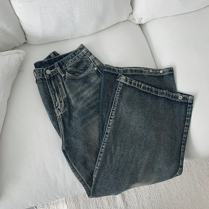 [숏,기본,롱/~XL/핏보장💙*밑단스냅단추 투웨이* 워싱 와이드데님] 헤이브밑단스냅와이드데님 상세 이미지 57