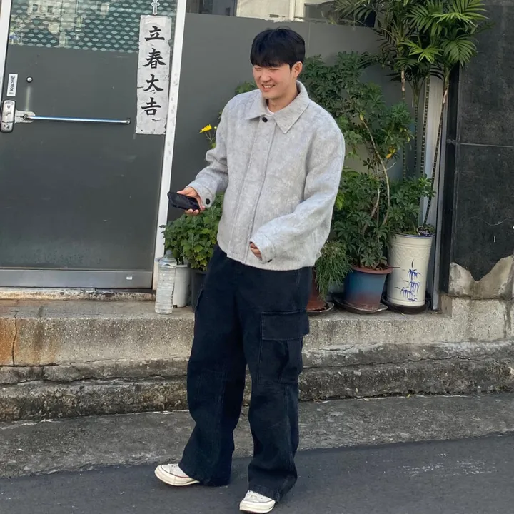 [캐주얼] 배색 남자 커플 오버핏 부클 털 모헤어 울 숏 하프 반 크롭 코트 점퍼 자켓 상세 이미지 43