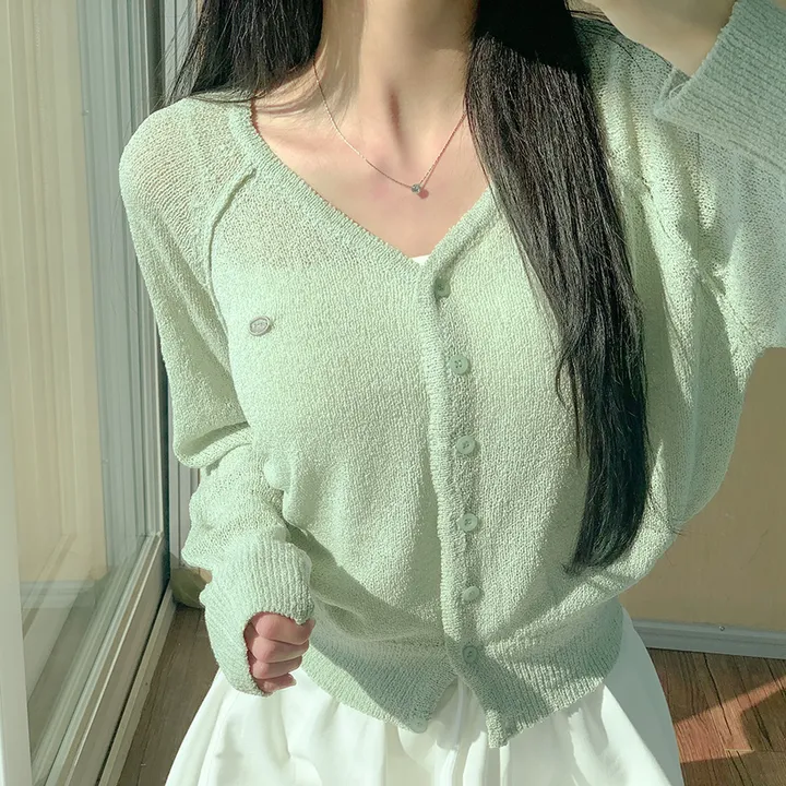 [여름신상💗] 부클 파스텔 팬던트 심볼 브이넥 여름 가디건 - 6color (파스텔/펜던트/와펜/나그랑/긴팔/브로치/쭈리/꾸안꾸/데일리/베이직/그물) 상세 이미지 23