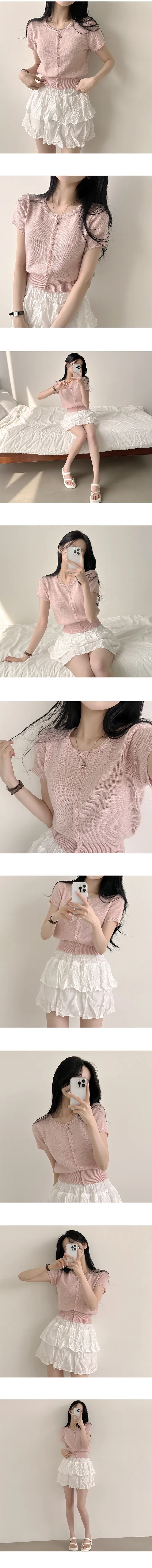 [허리잘록~/부드러워요] 색감맛집, 캐시 라운드 크롭 반팔 니트가디건 (5color) 상세 이미지 3