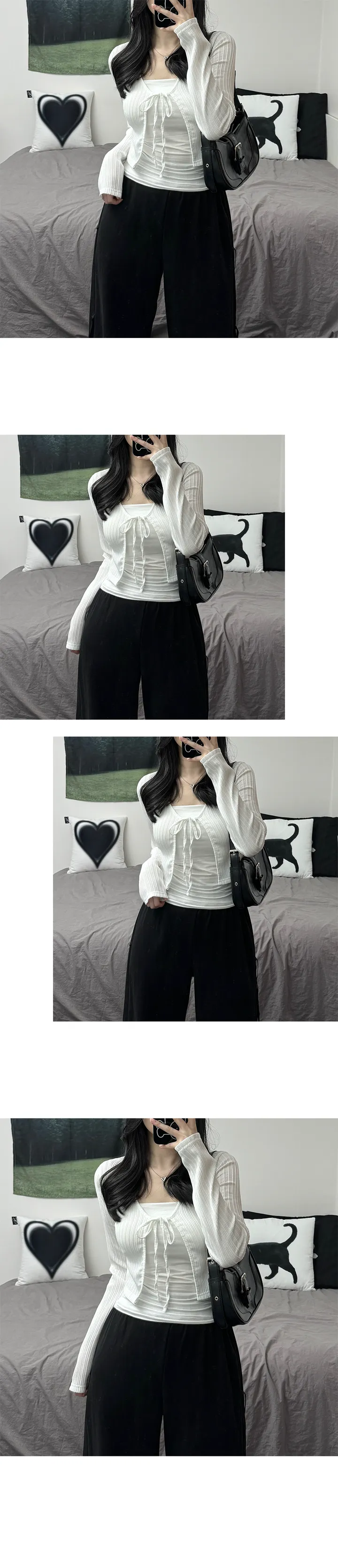 [여리핏/가을가디건] Linkle Ribbon Strap Crop Cardigan 링클 리본 끈 크롭 가디건 상세 이미지 5