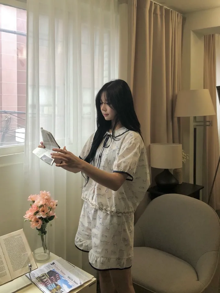 [🖤희귀템/당일출고🖤] 블랙 리본 야옹이 반팔 잠옷 세트 파자마 홈웨어 상세 이미지 9