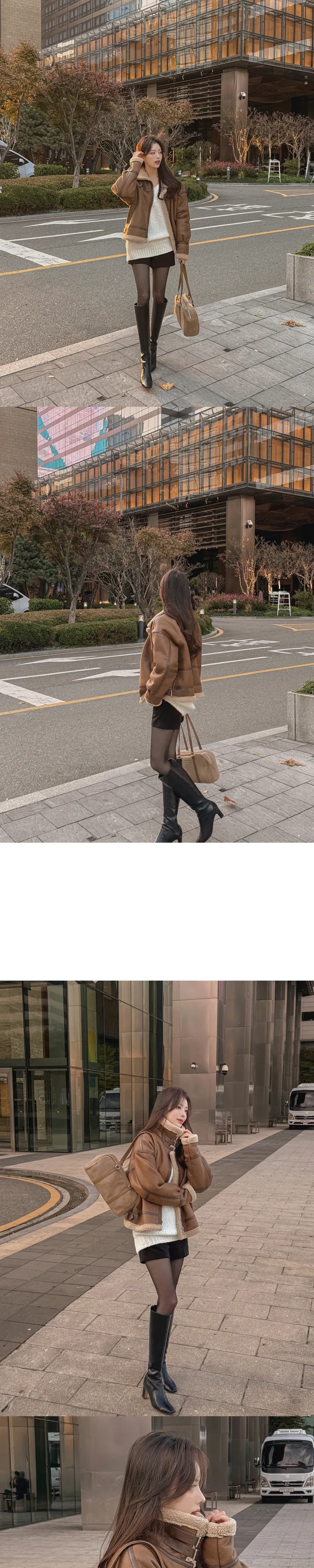 [안감 털날림❌/하이넥 버클⭕] 에티오 하이넥 더블버클 지퍼 가죽포인트 허리버클 양털 페이크레더 무스탕 상세 이미지 10