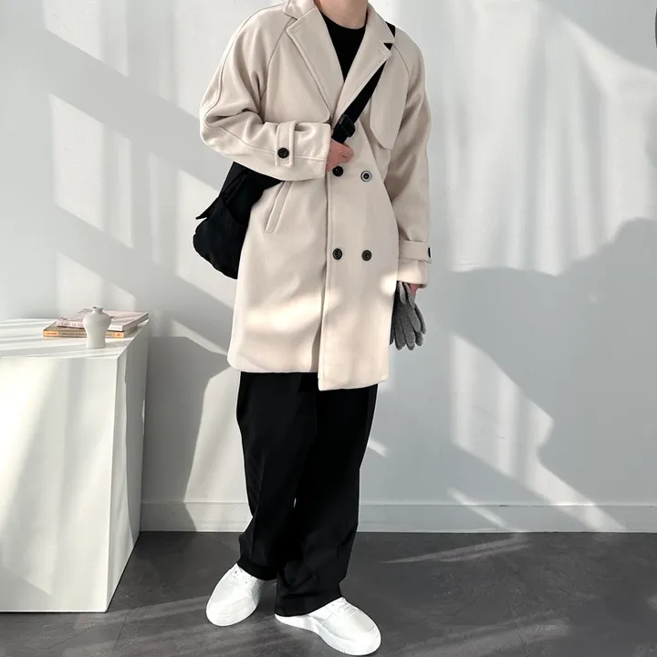 봄 가을 겨울 오버핏 하프 코트 미니멀 빅사이즈 아우터 남자트렌치라이크더블코트 상세 이미지 51