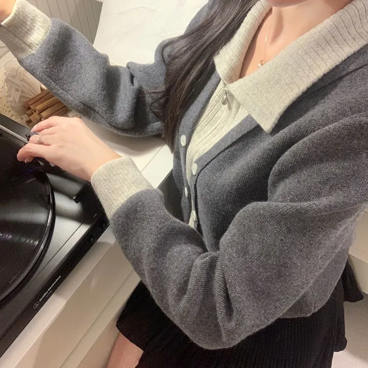 봄신상 레이어드 집업카라배색가디건 상세 이미지 22