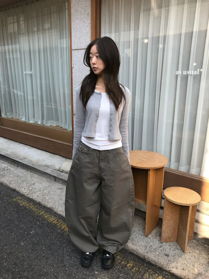 슬림핏 숏 골지 가디건 상세 이미지 25