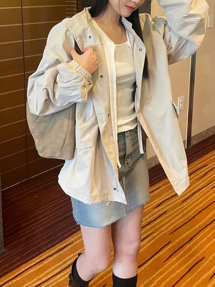 [간절기/오버핏] 피치 야상 집업 (beige) 상세 이미지 11
