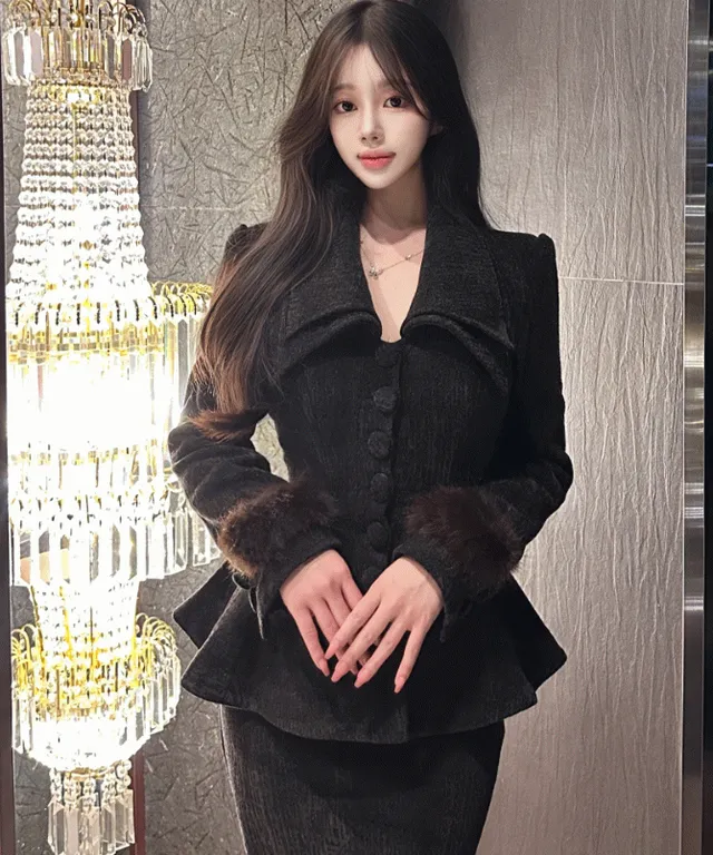 [Premium/한정수량] 로랑 코르셋 슬림핏 자켓 머메이드 스커트 투피스 하객룩