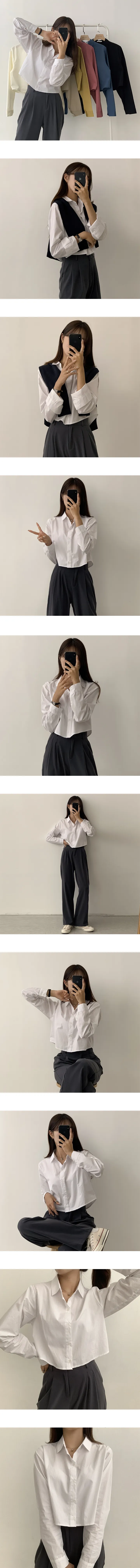[신상/인생핏] 하이리 데일리 세미 크롭 긴팔 가을 셔츠 남방 블라우스 상세 이미지 2
