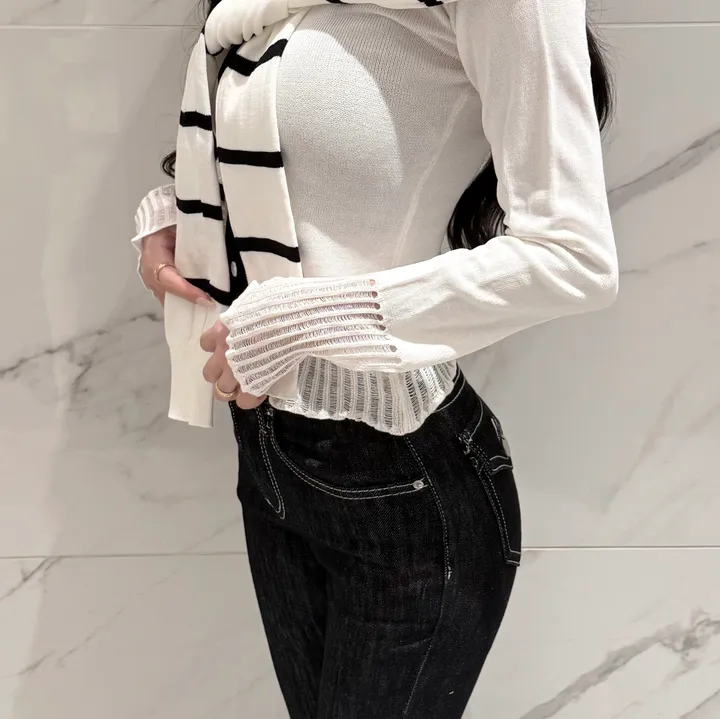 [페이크숄/일체형] 단가라 세라 배색 니트 가디건 상세 이미지 5