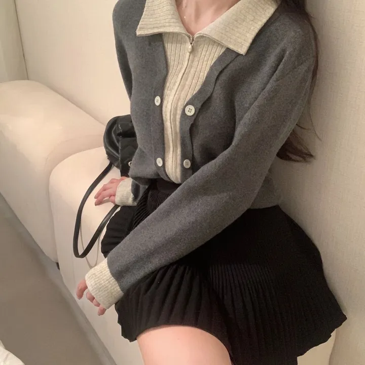 봄신상 레이어드 집업카라배색가디건 상세 이미지 20