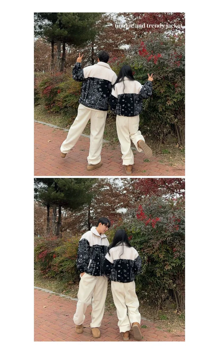 [고퀄리티🖤] 겨울 페이즐리 양털 크롭 후리스 하이넥 집업 뽀글이 유니크 커플 시밀러룩 상세 이미지 32