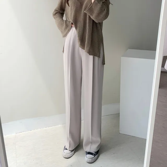 [인생핏ㅠㅠ/찐추천] 찰랑찰랑 하이웨스트 일자 핀턱 와이드 롱 슬랙스 일자 팬츠 꽃놀이룩 개강여신 아이보리 베이지 브라운 블랙 상세 이미지 47