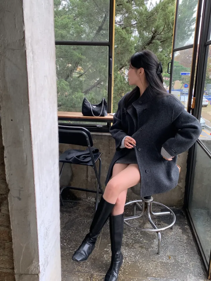 [Hand Made/울 100%] 드엘 하이넥 핸드메이드 벨트 하프 코트 하객룩 (4 color) 상세 이미지 9