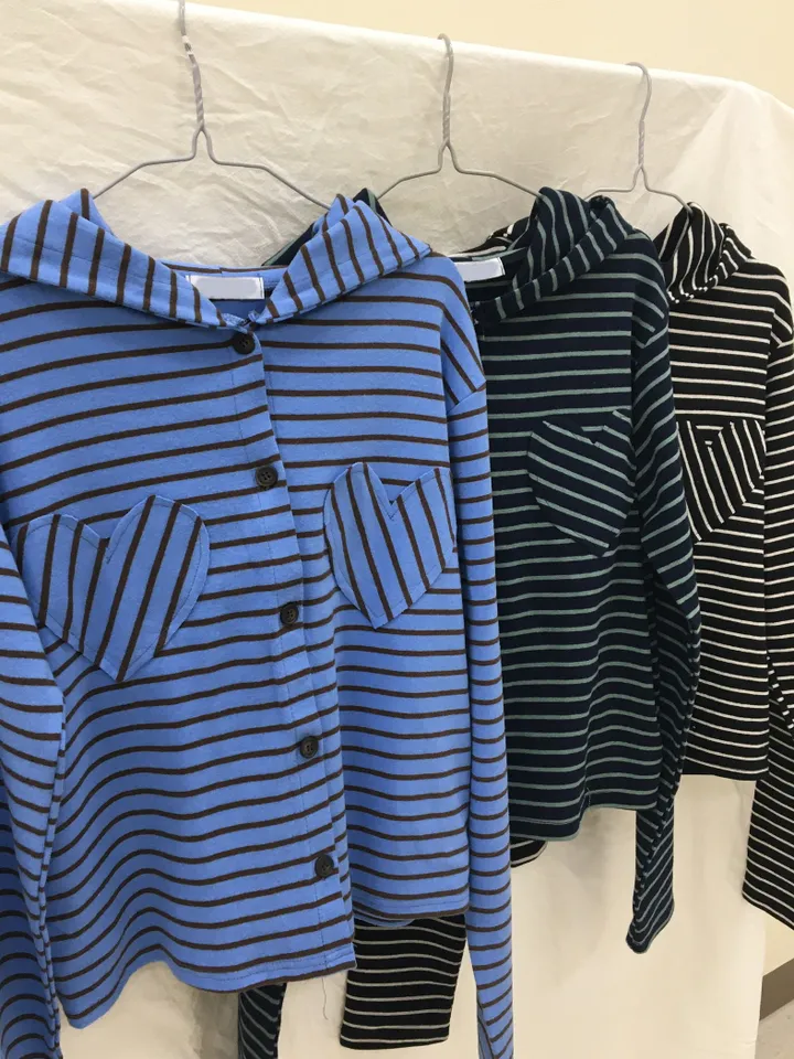 LOVELY🤍 - 하트 포켓 단가라 후디 가디건 (3color) 상세 이미지 4
